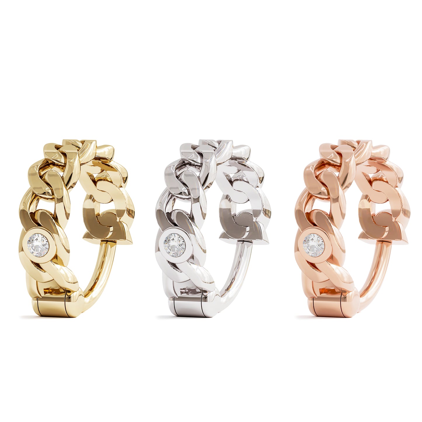 Solid Gold Diamond Chain Clicker Hoop