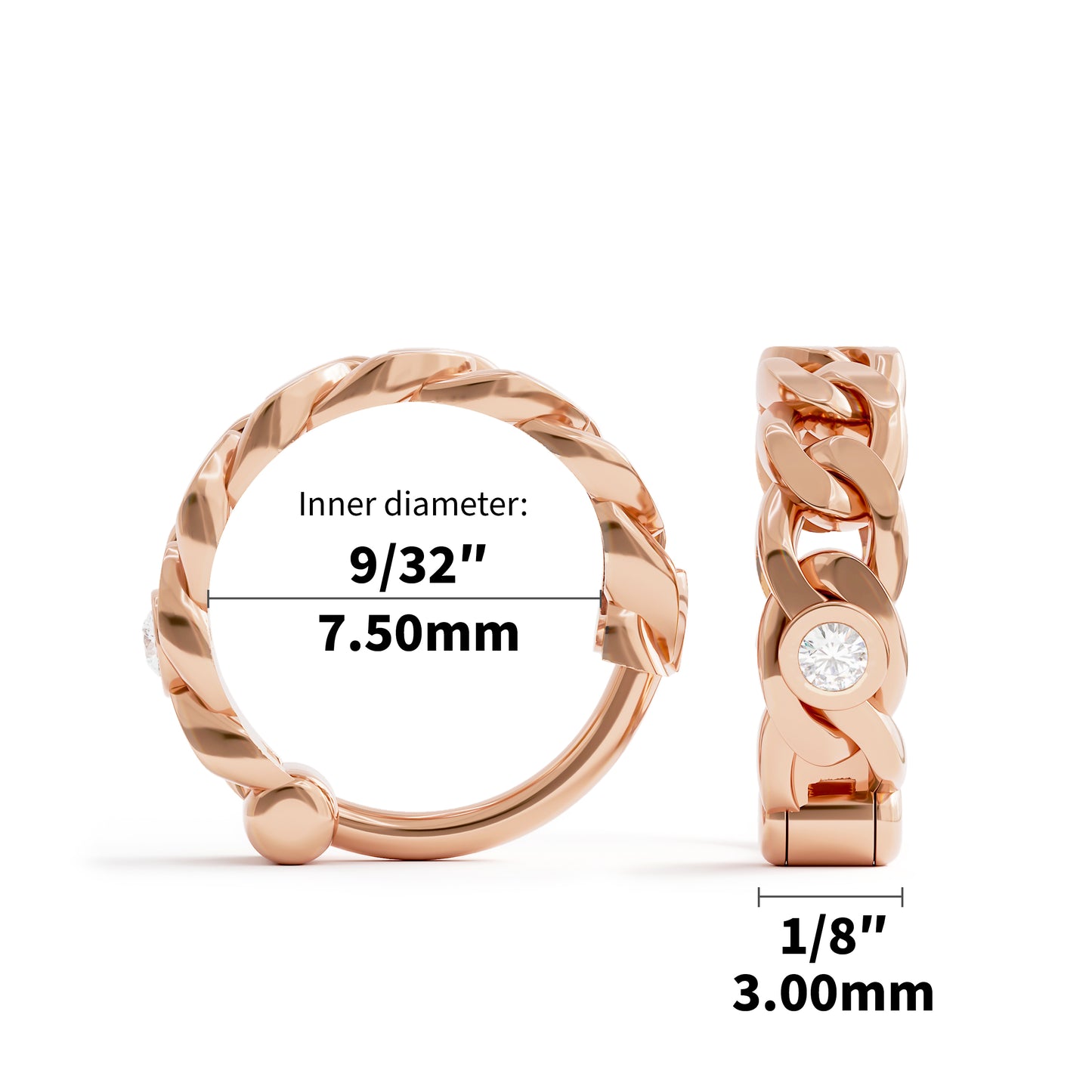 Solid Gold Diamond Chain Clicker Hoop