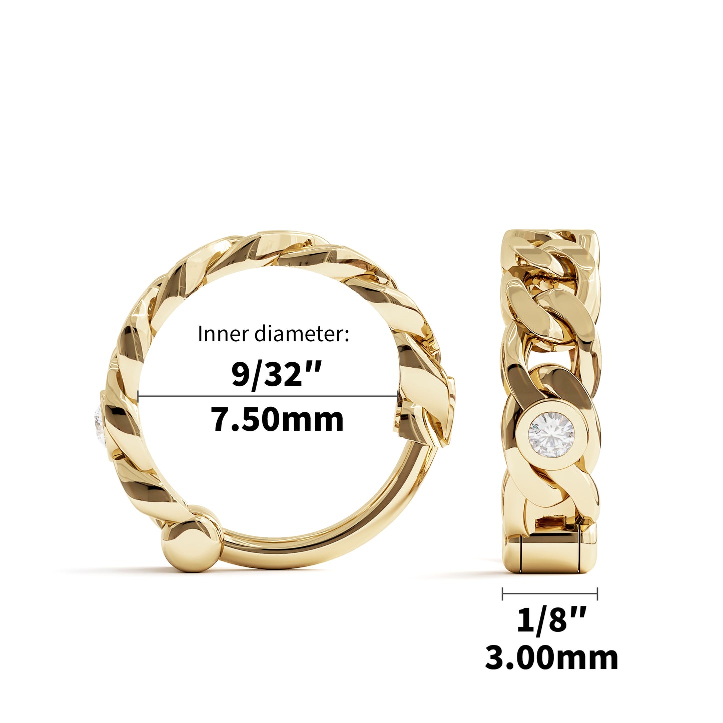 Solid Gold Diamond Chain Clicker Hoop