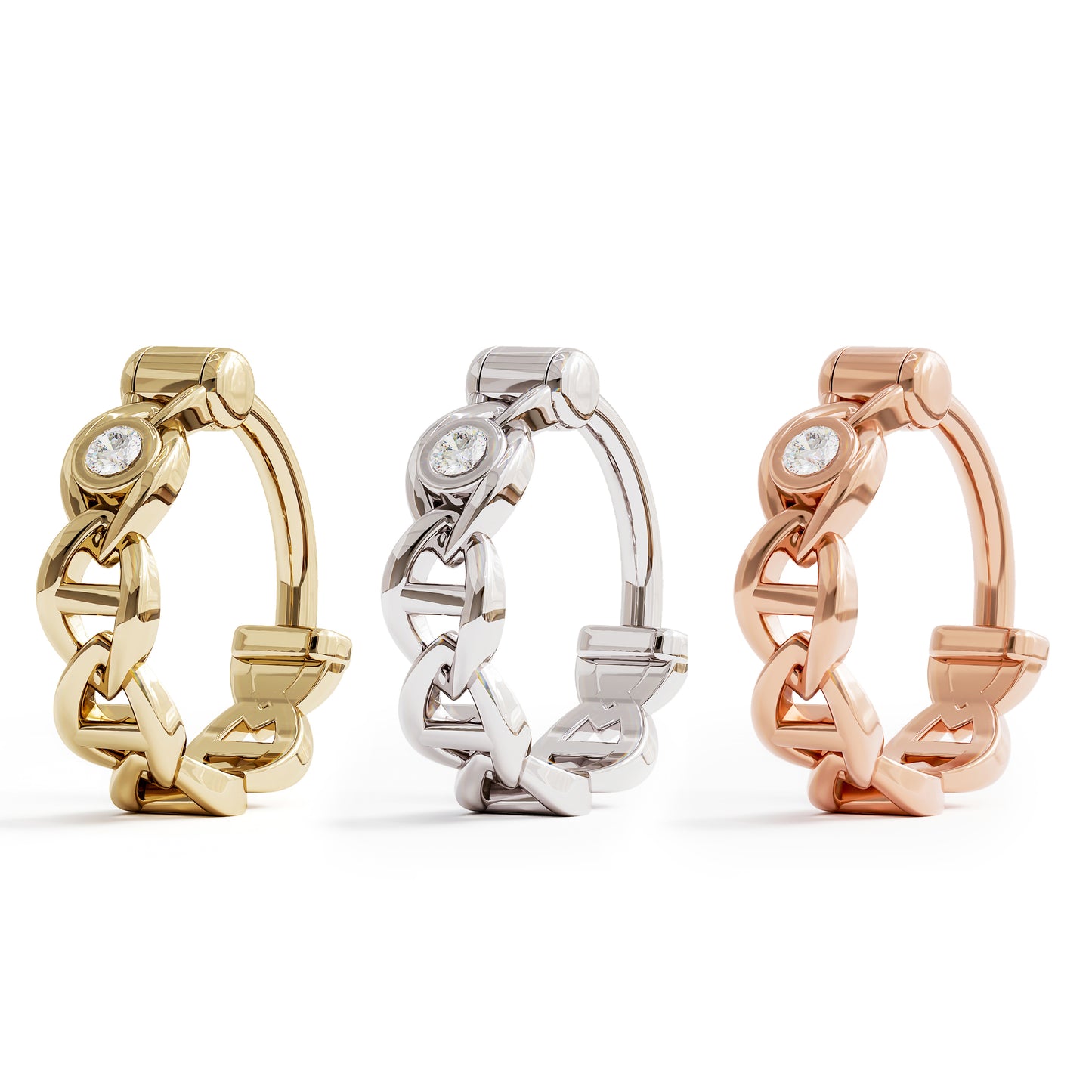 Solid Gold Diamond Chain Link Clicker Hoop