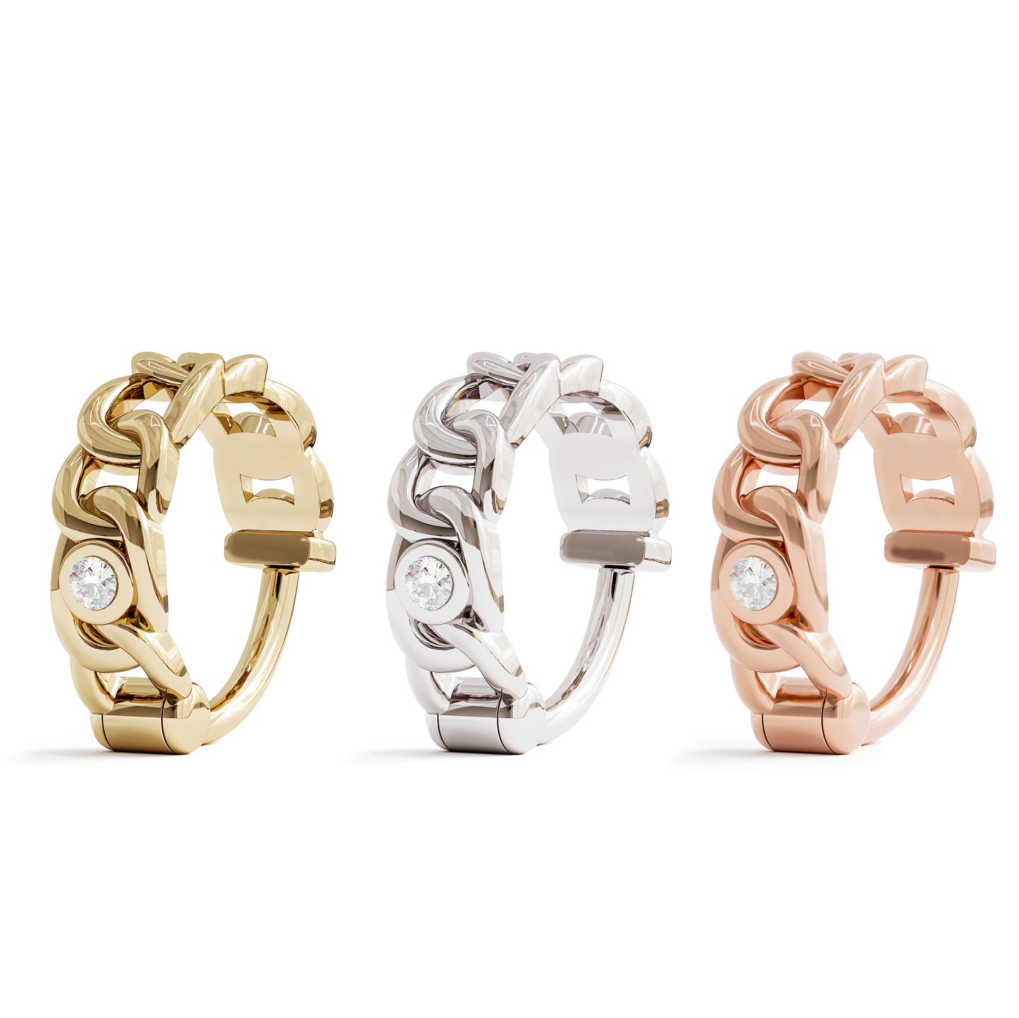 Solid Gold Diamond Statement Chain Clicker Hoop