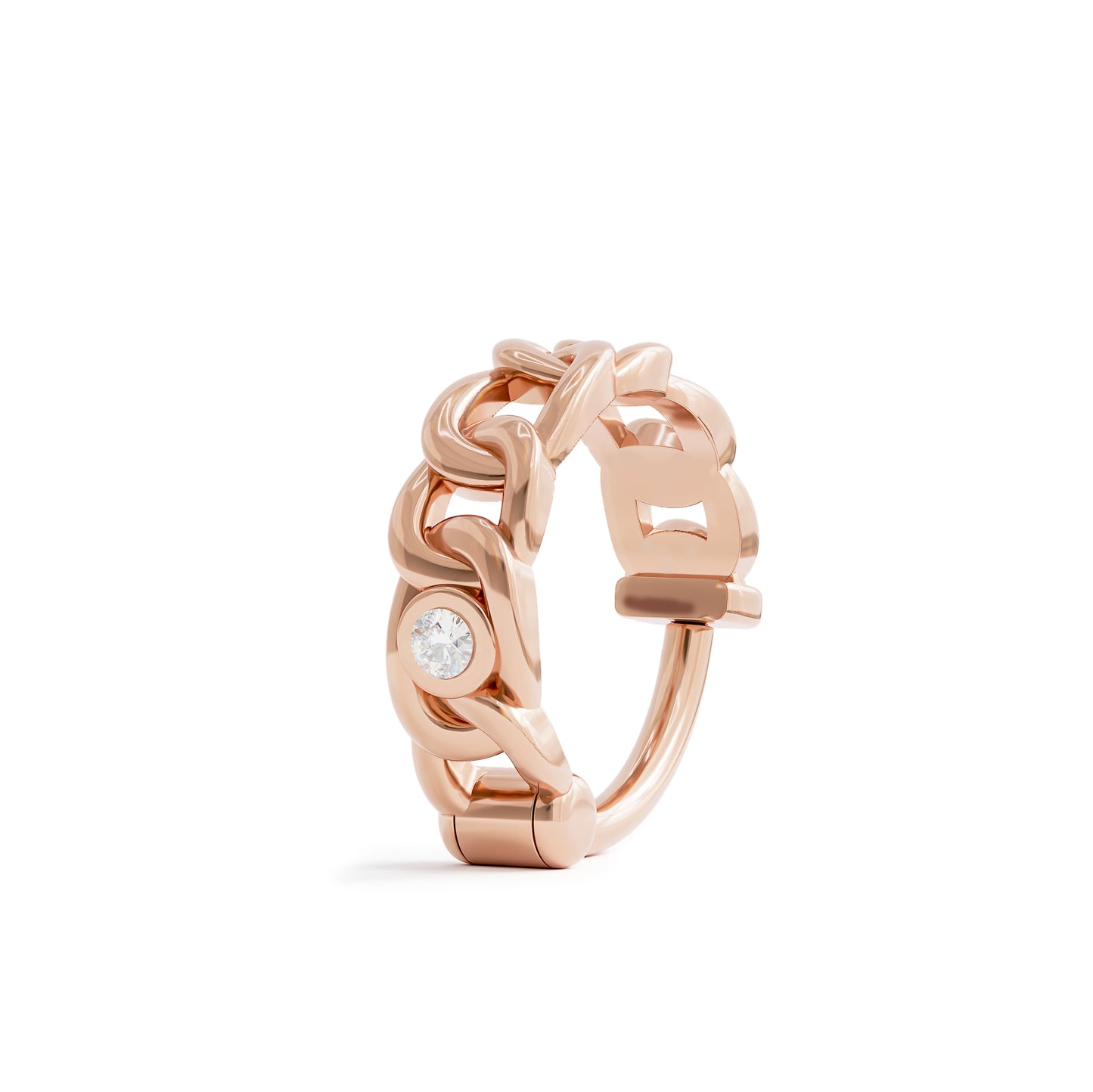 Solid Gold Diamond Statement Chain Clicker Hoop