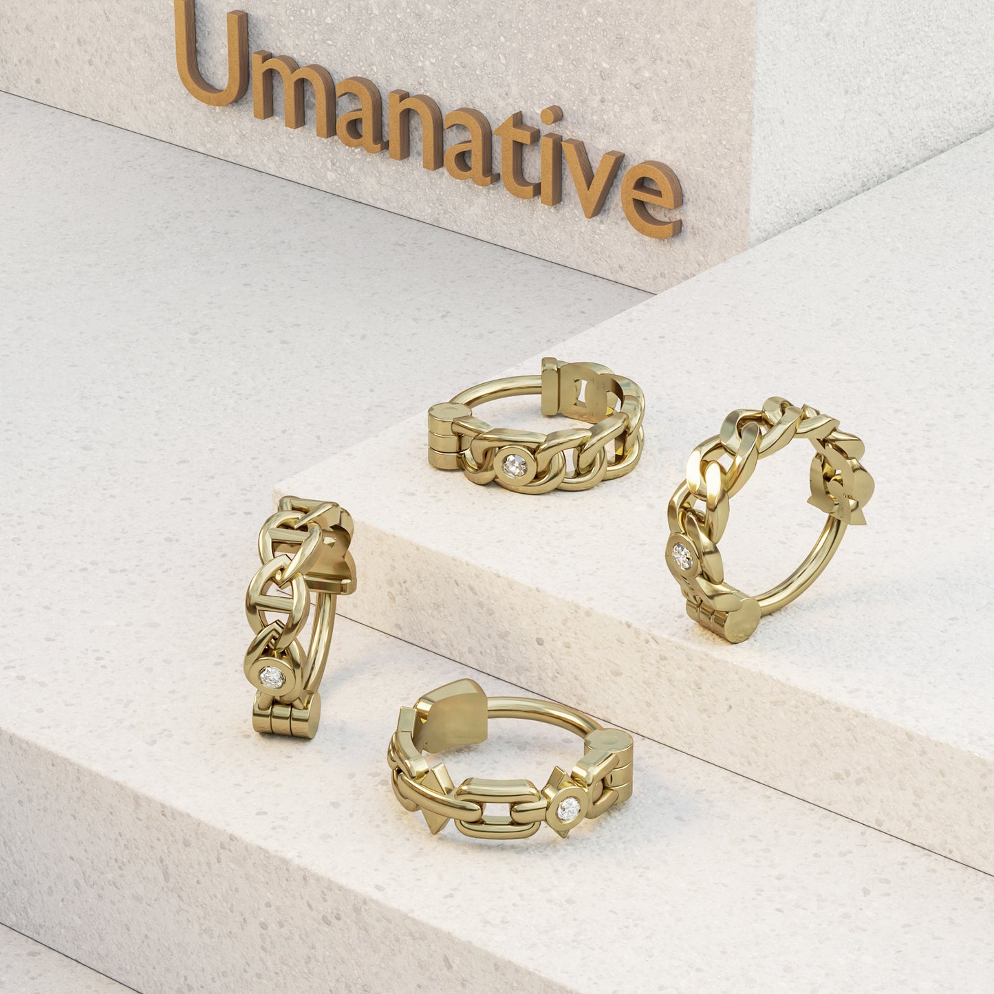 Solid Gold Diamond Statement Chain Clicker Hoop