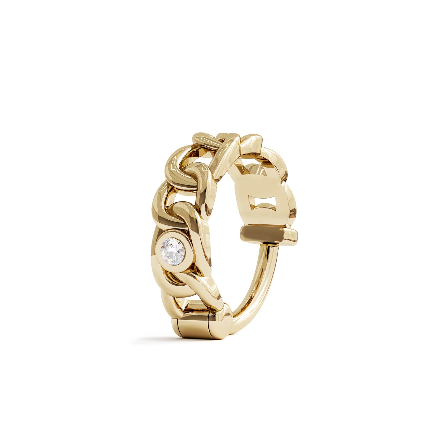 Solid Gold Diamond Statement Chain Clicker Hoop