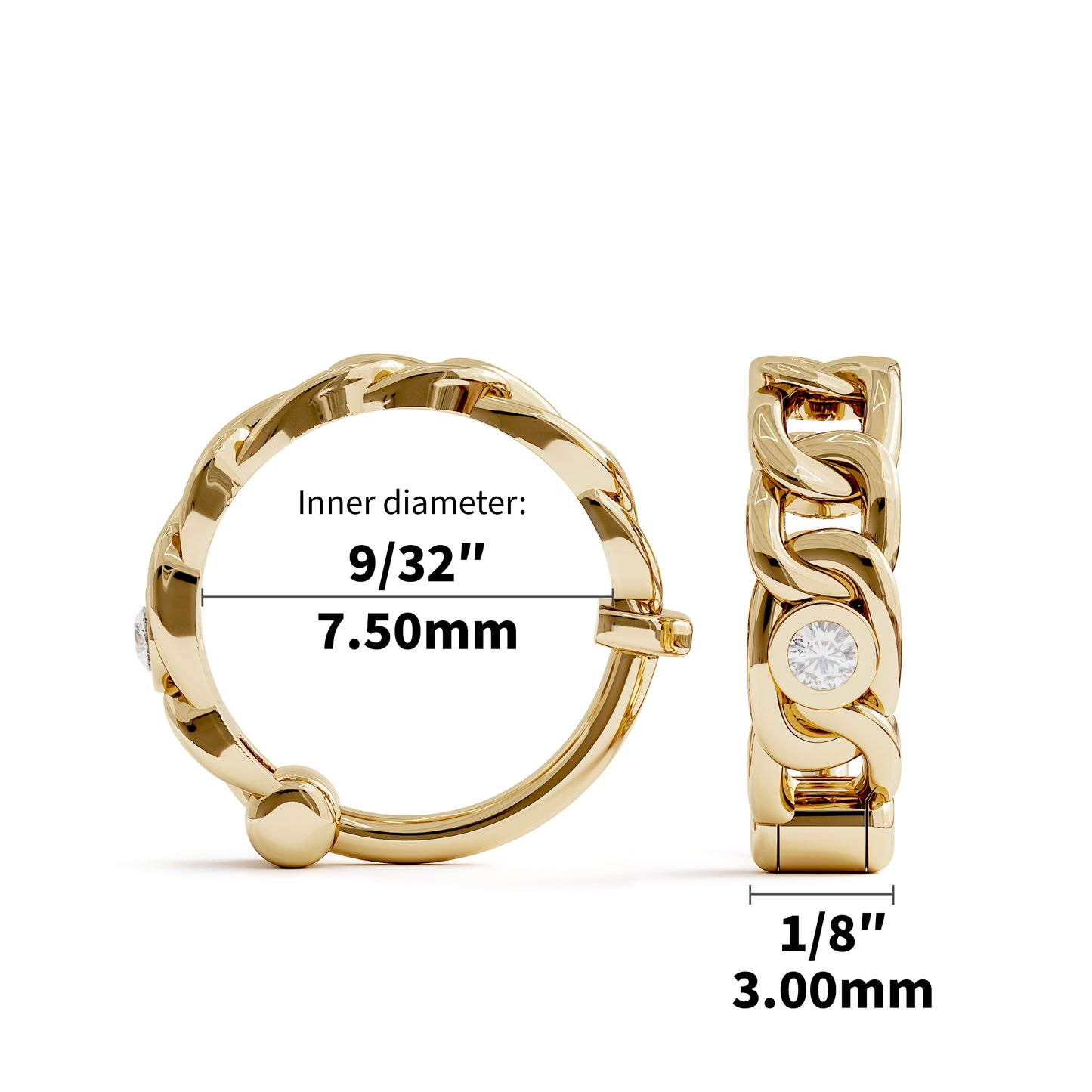 Solid Gold Diamond Statement Chain Clicker Hoop