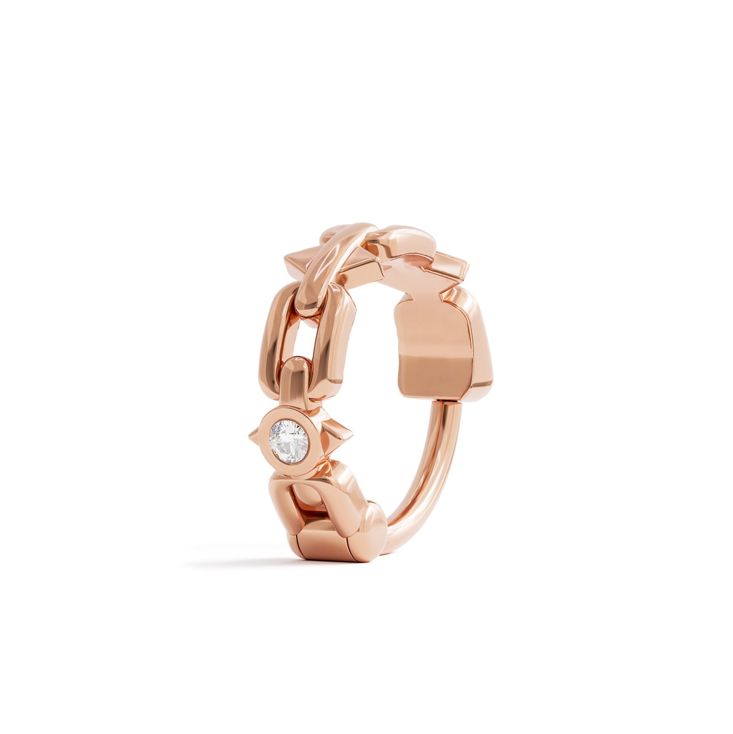 Solid Gold Diamond Chain Spike Clicker Hoop