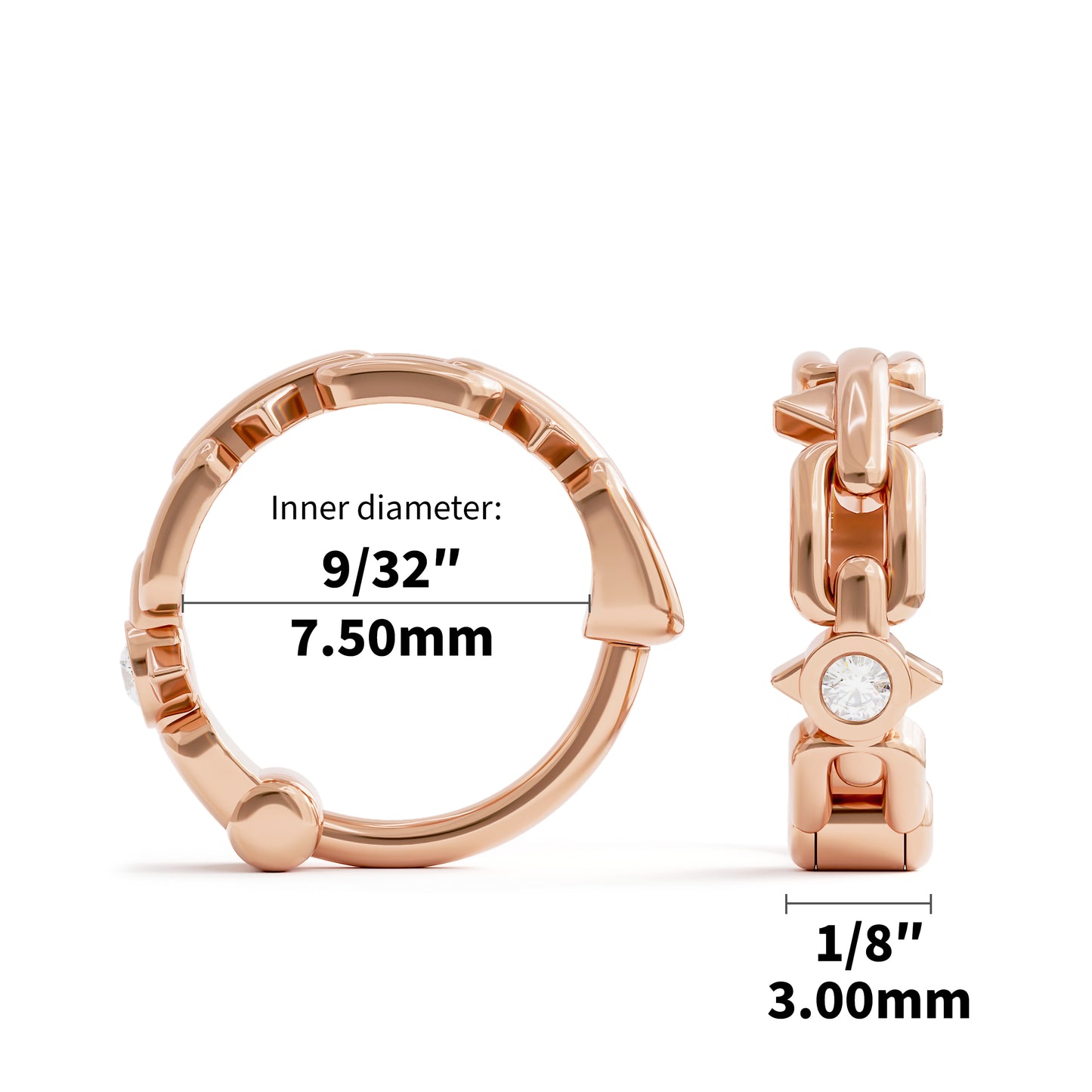 Solid Gold Diamond Chain Spike Clicker Hoop