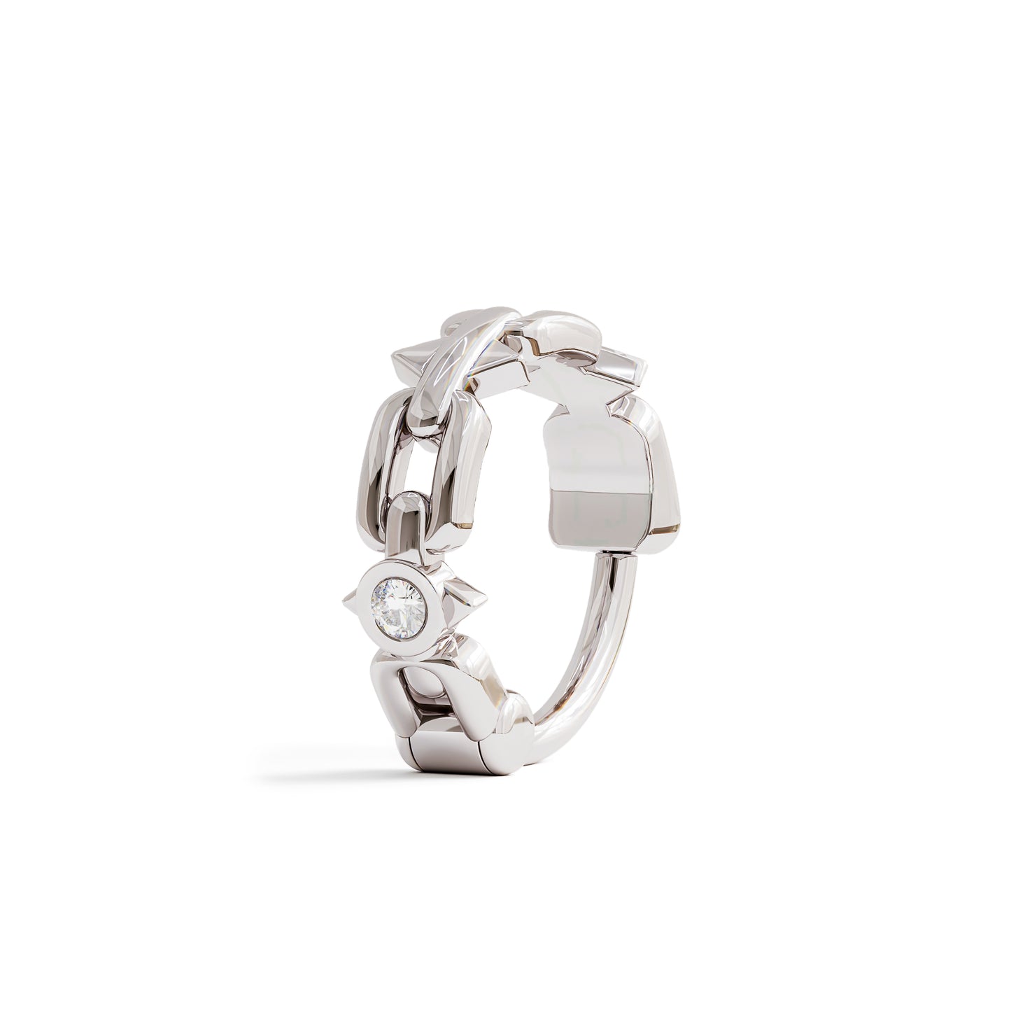 Solid Gold Diamond Chain Spike Clicker Hoop