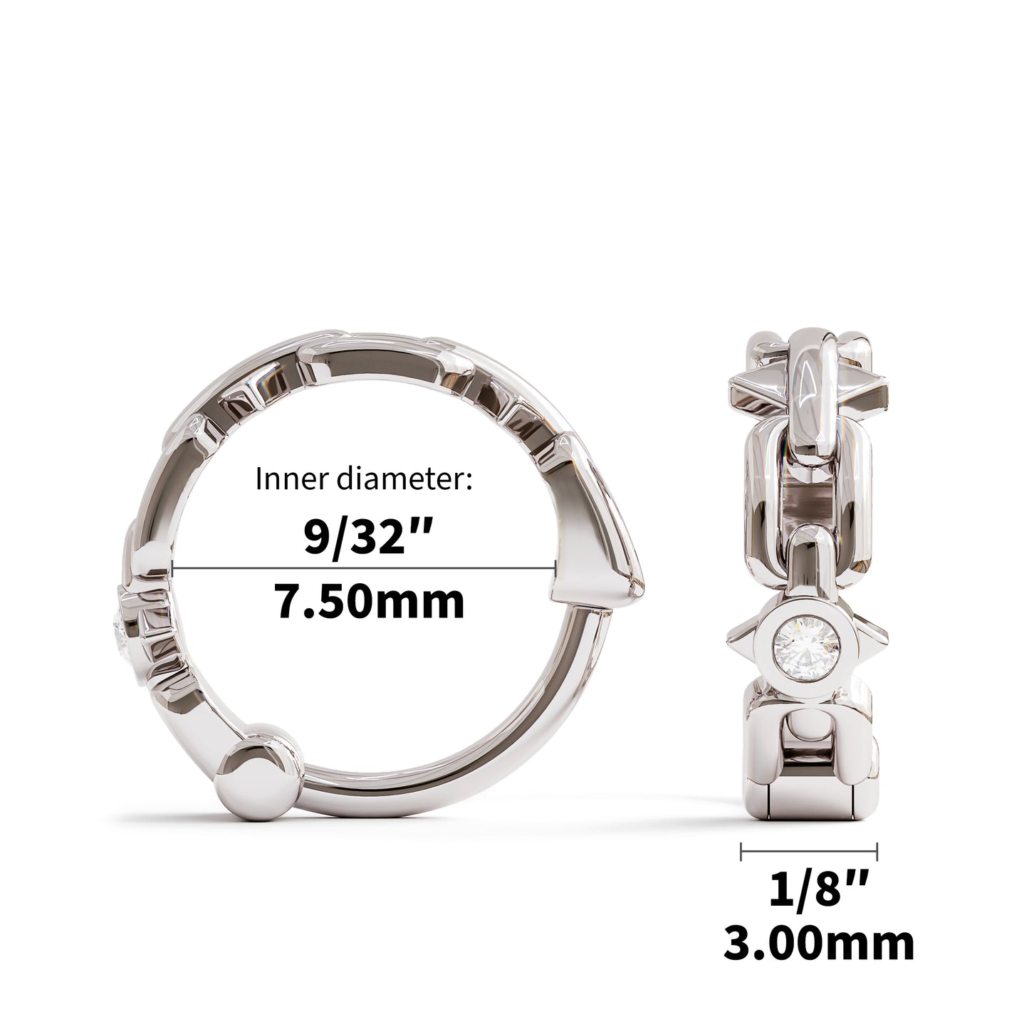 Solid Gold Diamond Chain Spike Clicker Hoop