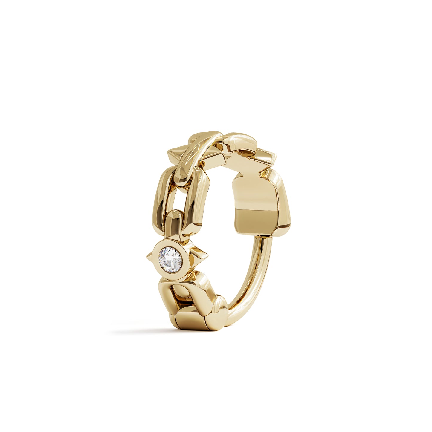 Solid Gold Diamond Chain Spike Clicker Hoop