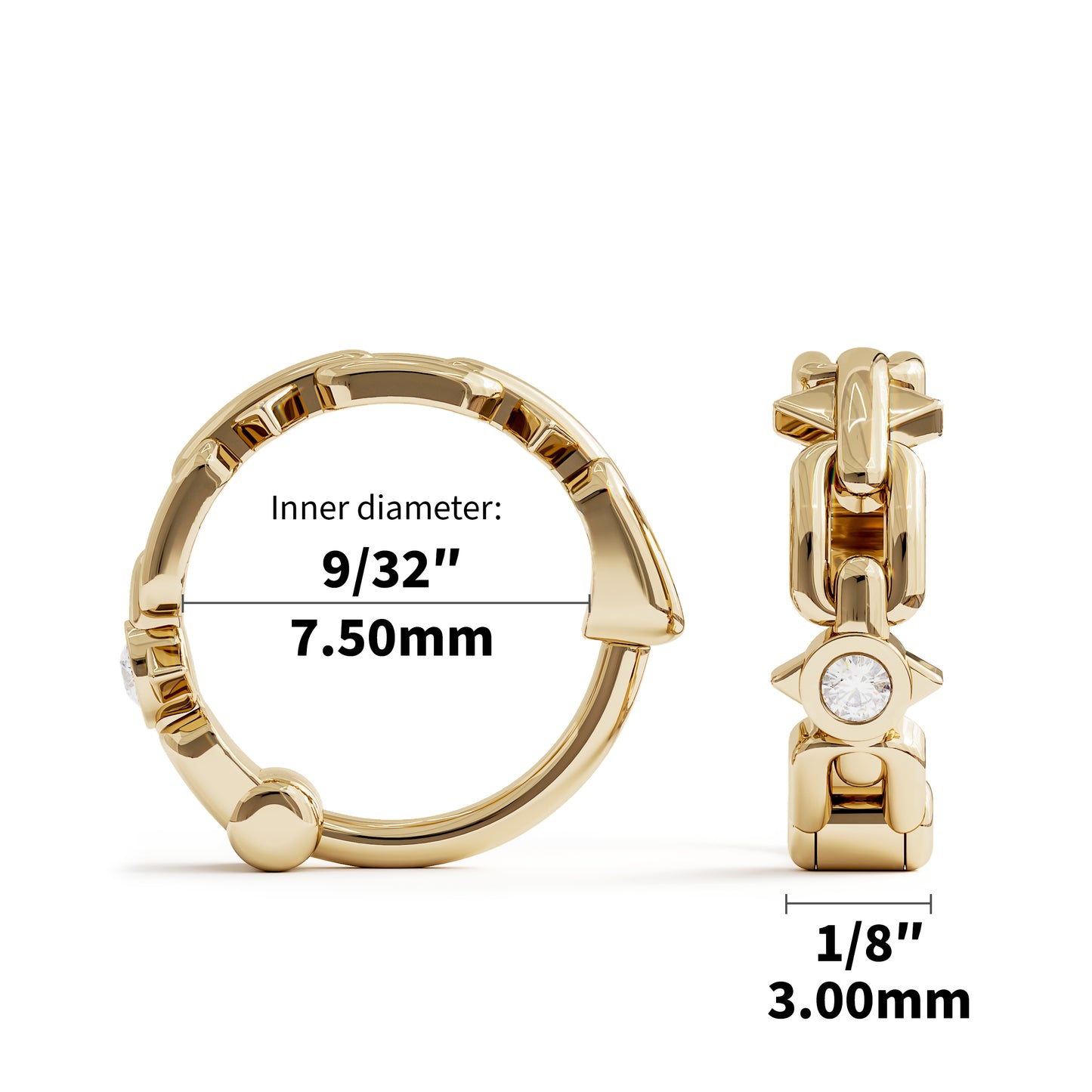 Solid Gold Diamond Chain Spike Clicker Hoop