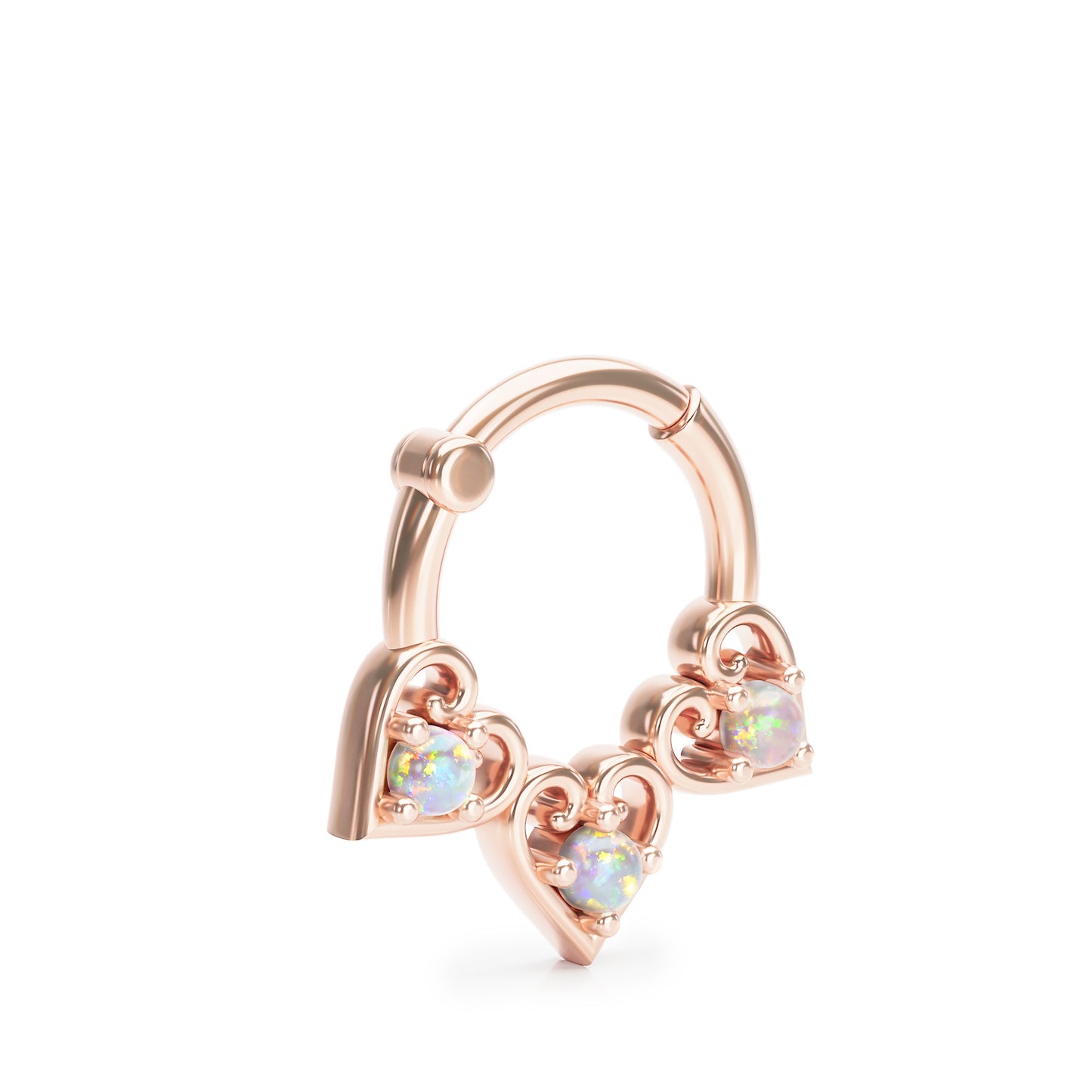 Solid Gold Opal Heart Clicker Hoop