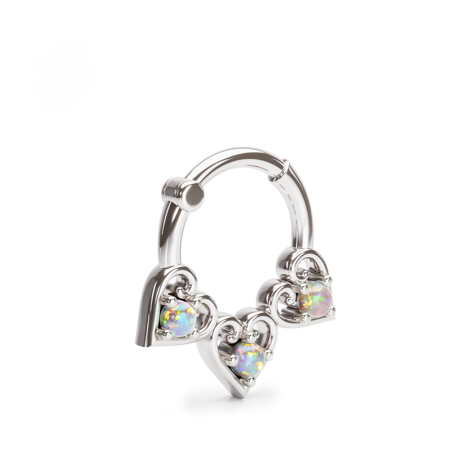 Solid Gold Opal Heart Clicker Hoop
