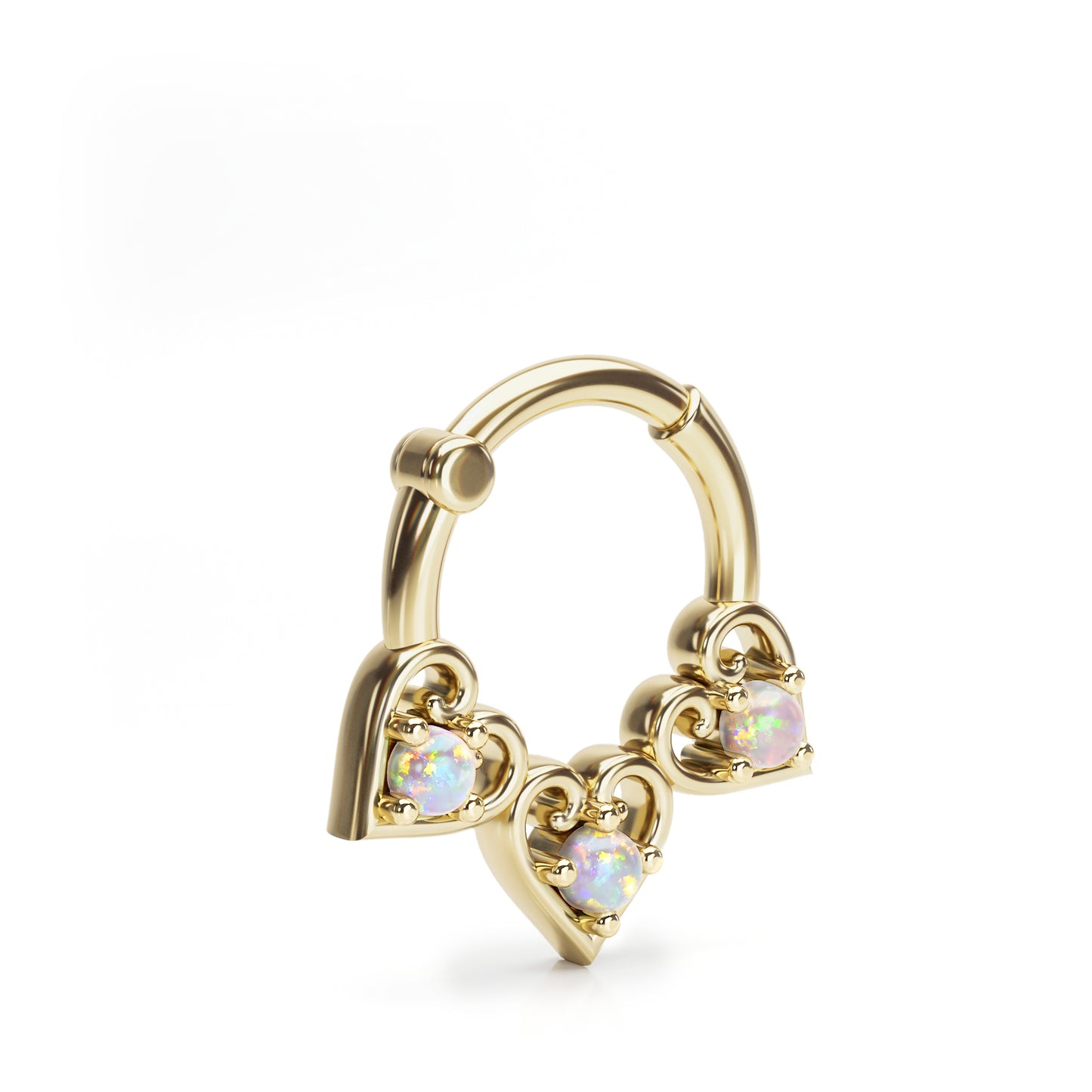 Solid Gold Opal Heart Clicker Hoop
