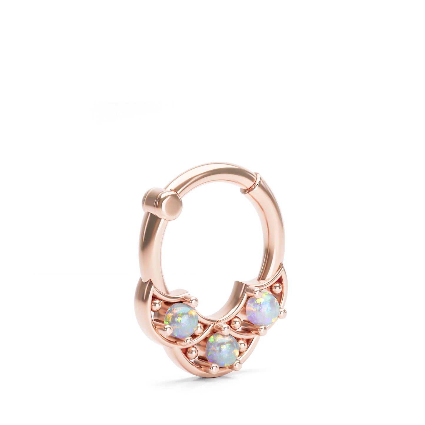 Solid Gold Opal Shield Clicker Hoop