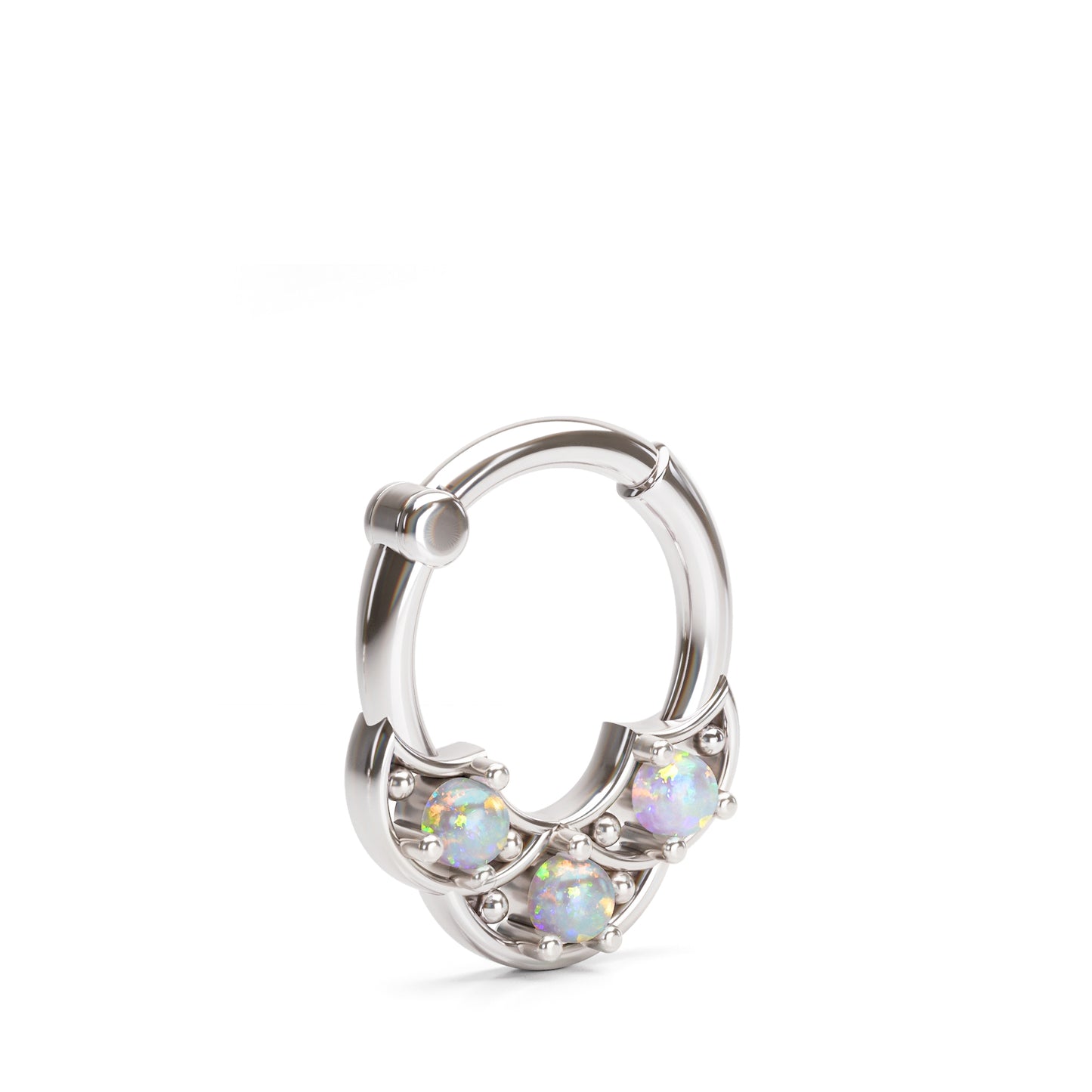 Solid Gold Opal Shield Clicker Hoop
