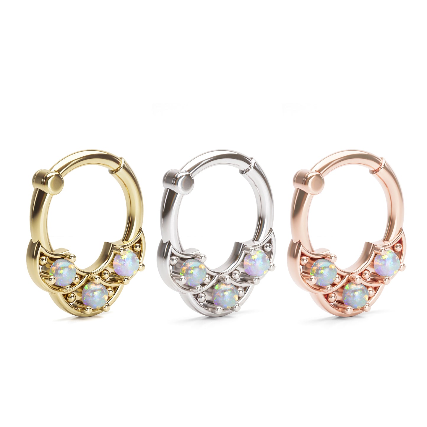 Solid Gold Opal Shield Clicker Hoop