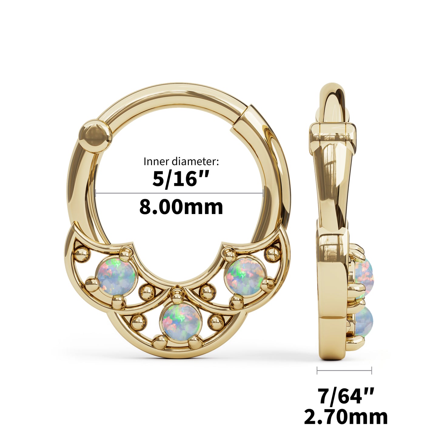 Solid Gold Opal Shield Clicker Hoop