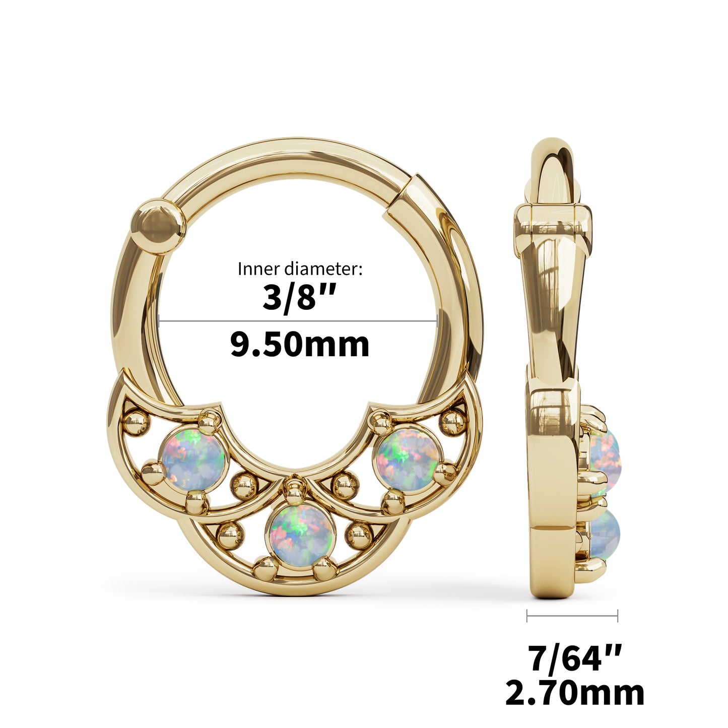 Solid Gold Opal Shield Clicker Hoop