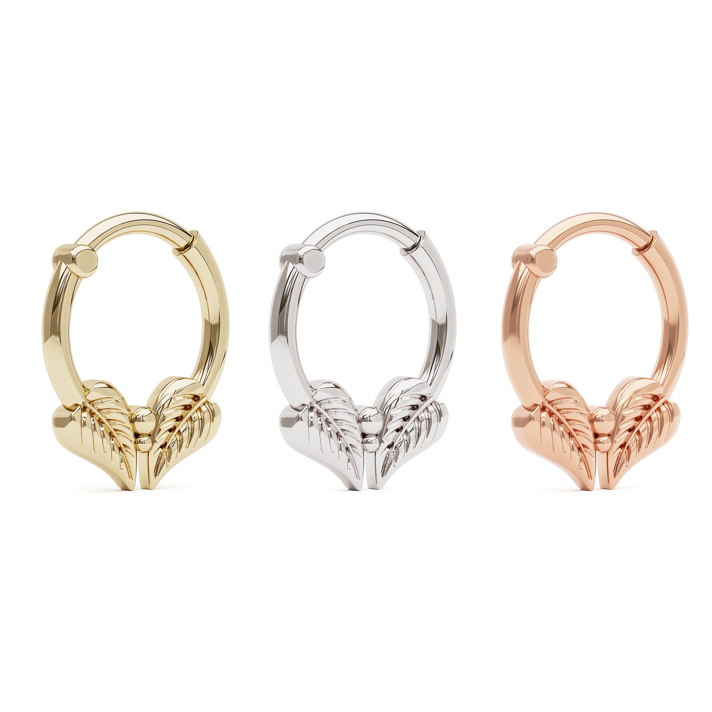 Solid Gold Double Leaf Clicker Hoop