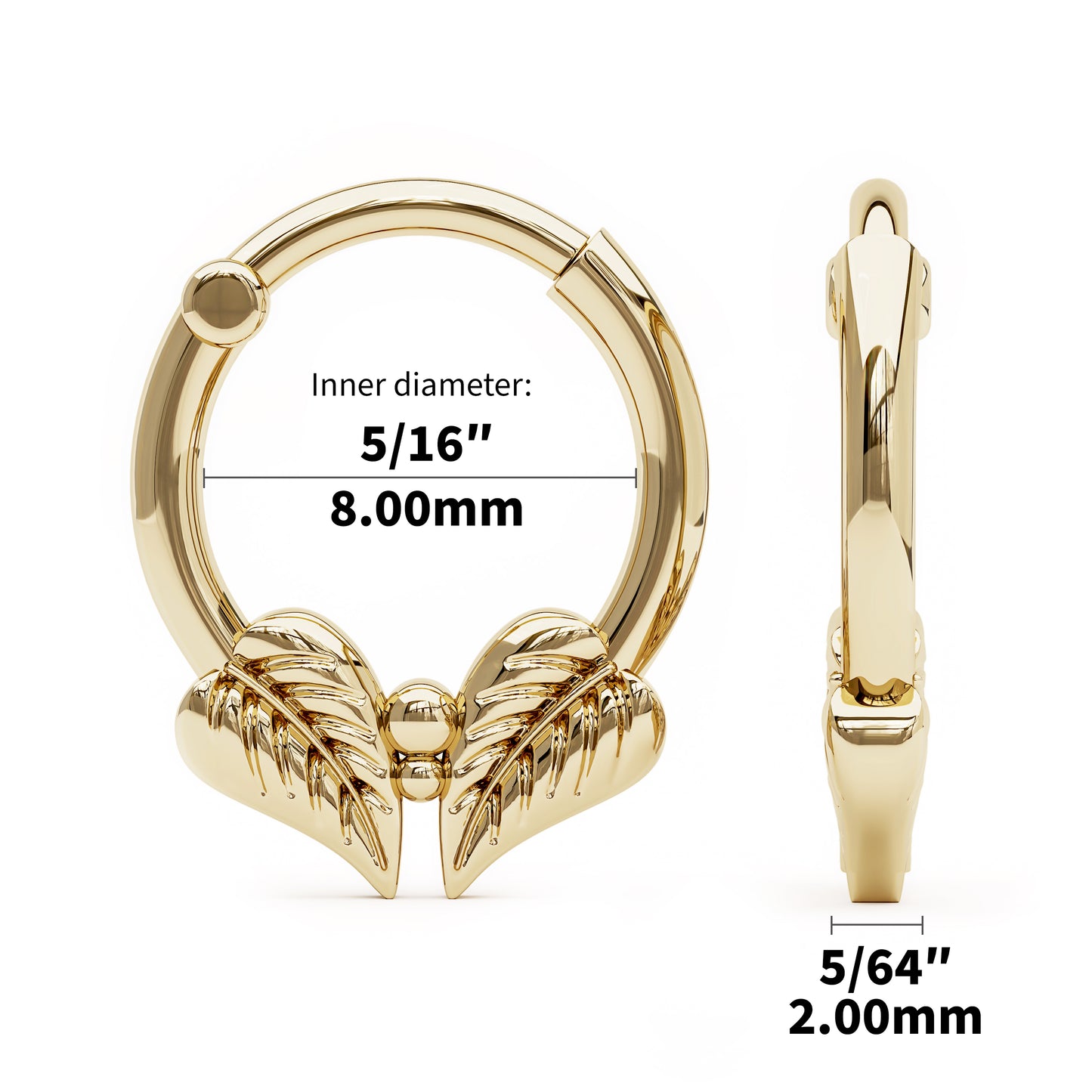 Solid Gold Double Leaf Clicker Hoop