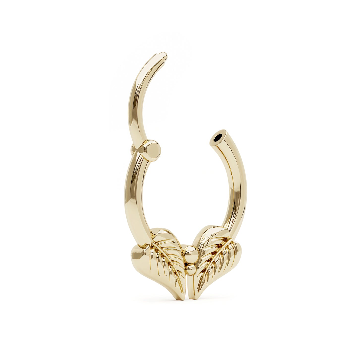 Solid Gold Double Leaf Clicker Hoop