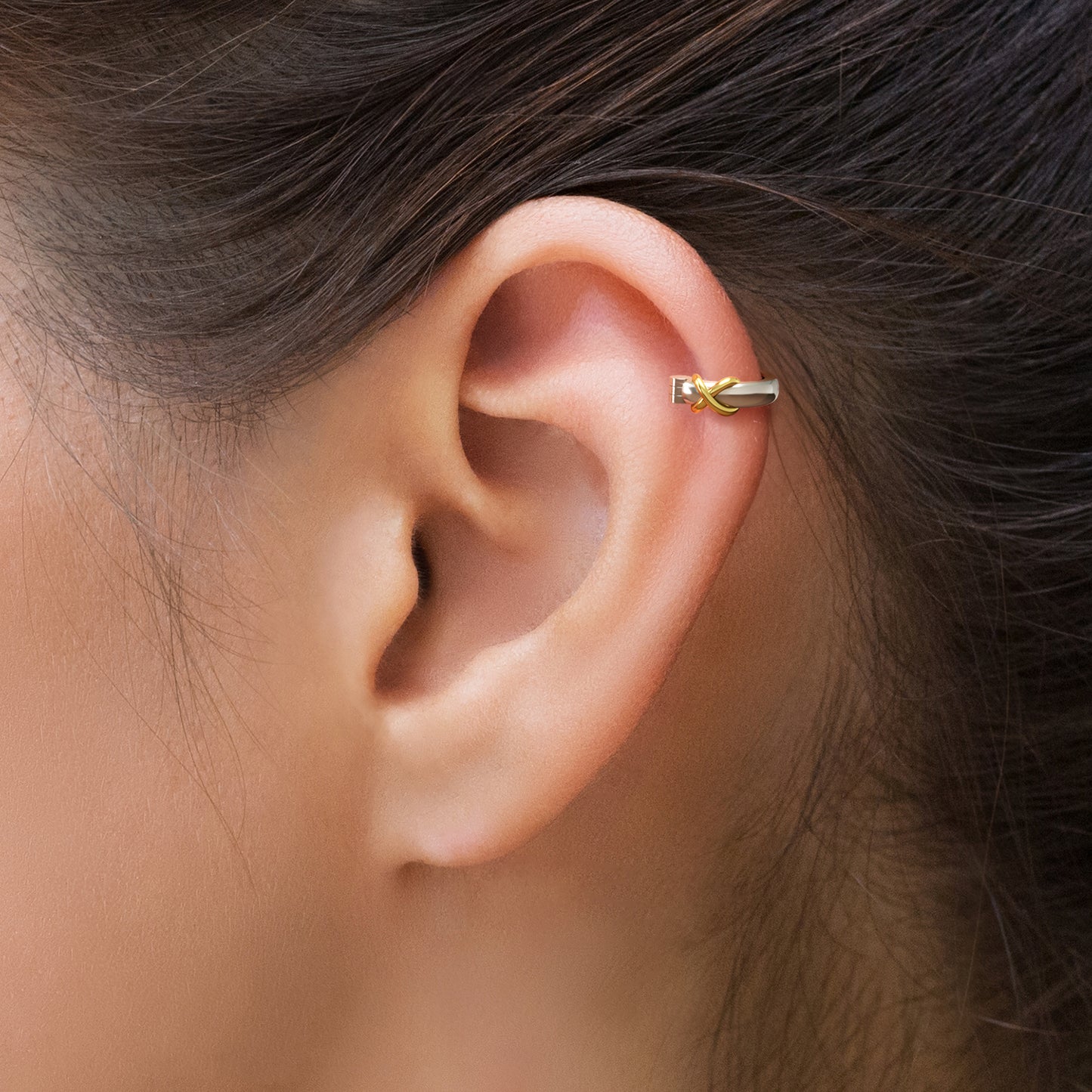 Solid Gold Mixed Metal X Clicker Hoop