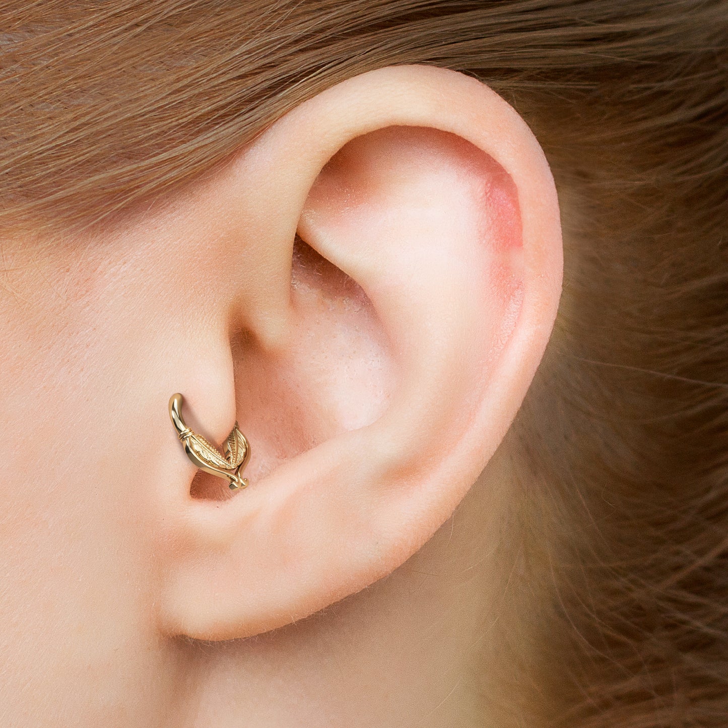 Solid Gold Double Feather Clicker Hoop