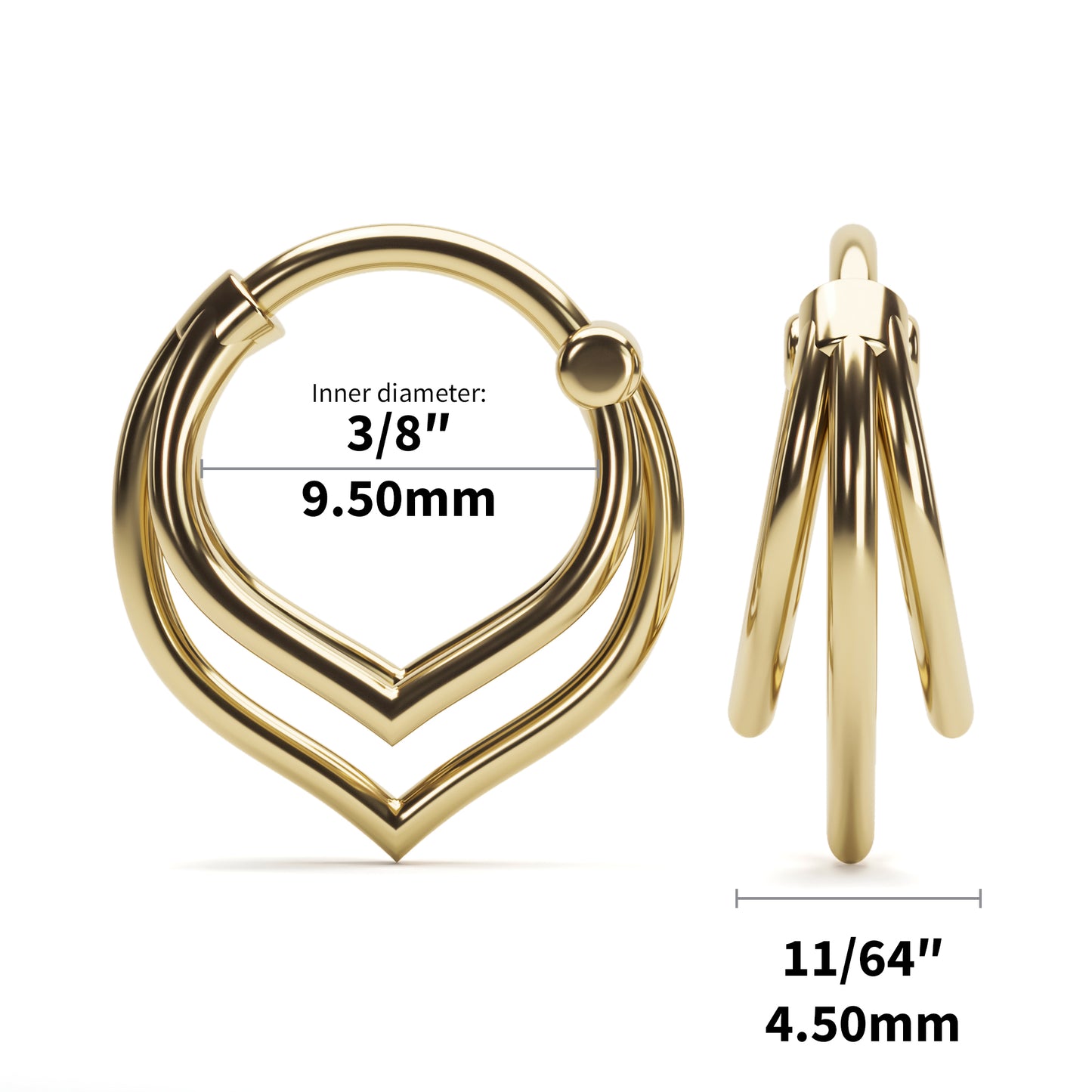 Solid Gold Trinity V Shape Clicker Hoop