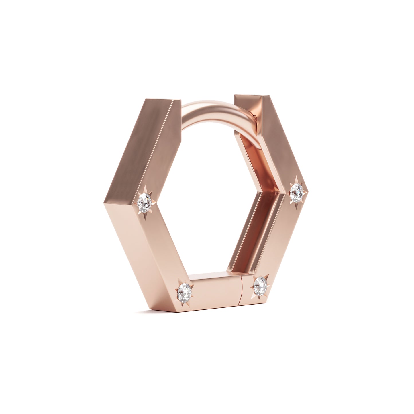 Solid Gold Star Set 4 Diamonds Hexagon Clicker Hoop