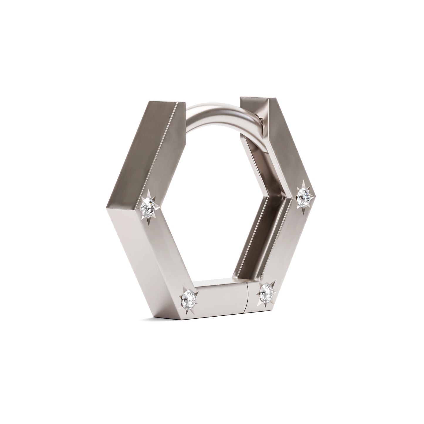 Solid Gold Star Set 4 Diamonds Hexagon Clicker Hoop
