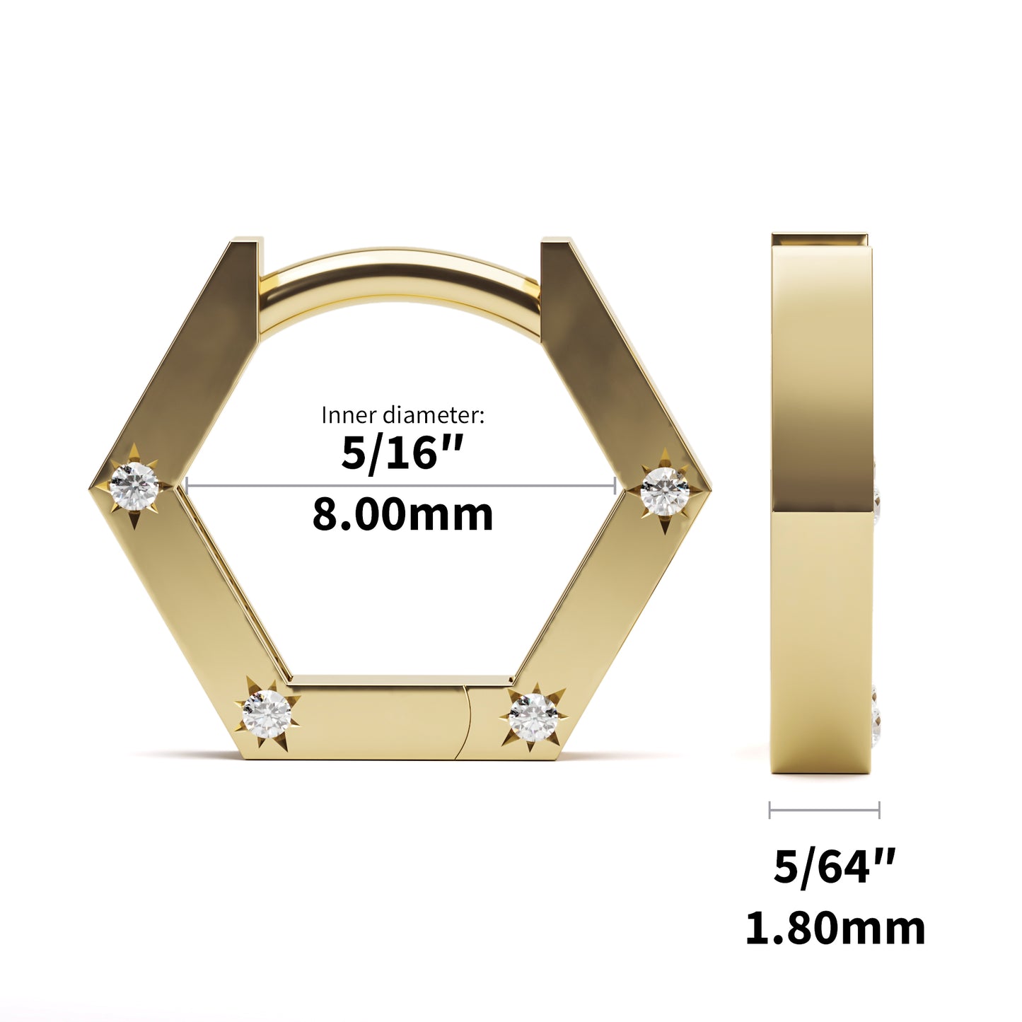 Solid Gold Star Set 4 Diamonds Hexagon Clicker Hoop