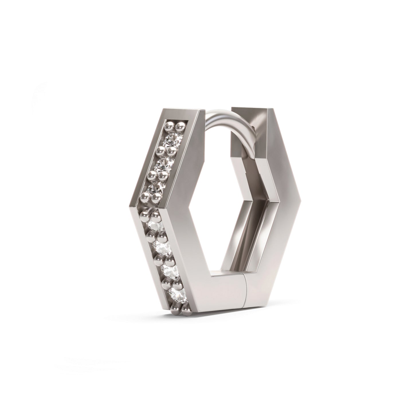 Solid Gold Diamond Hexagon Clicker Hoop