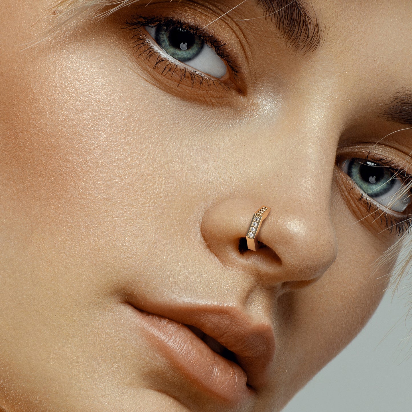 Solid Gold Diamond Hexagon Clicker Hoop