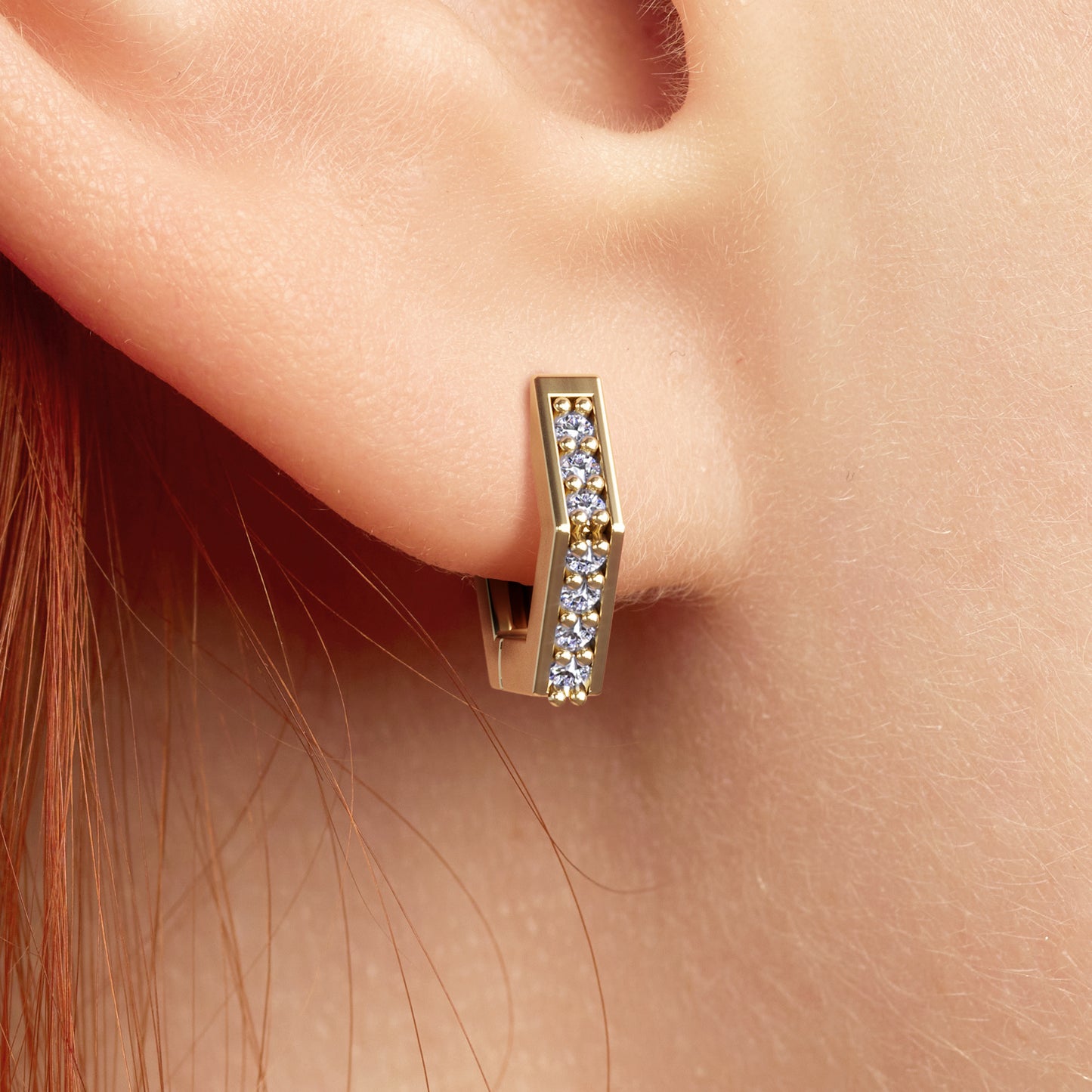 Solid Gold Diamond Hexagon Clicker Hoop