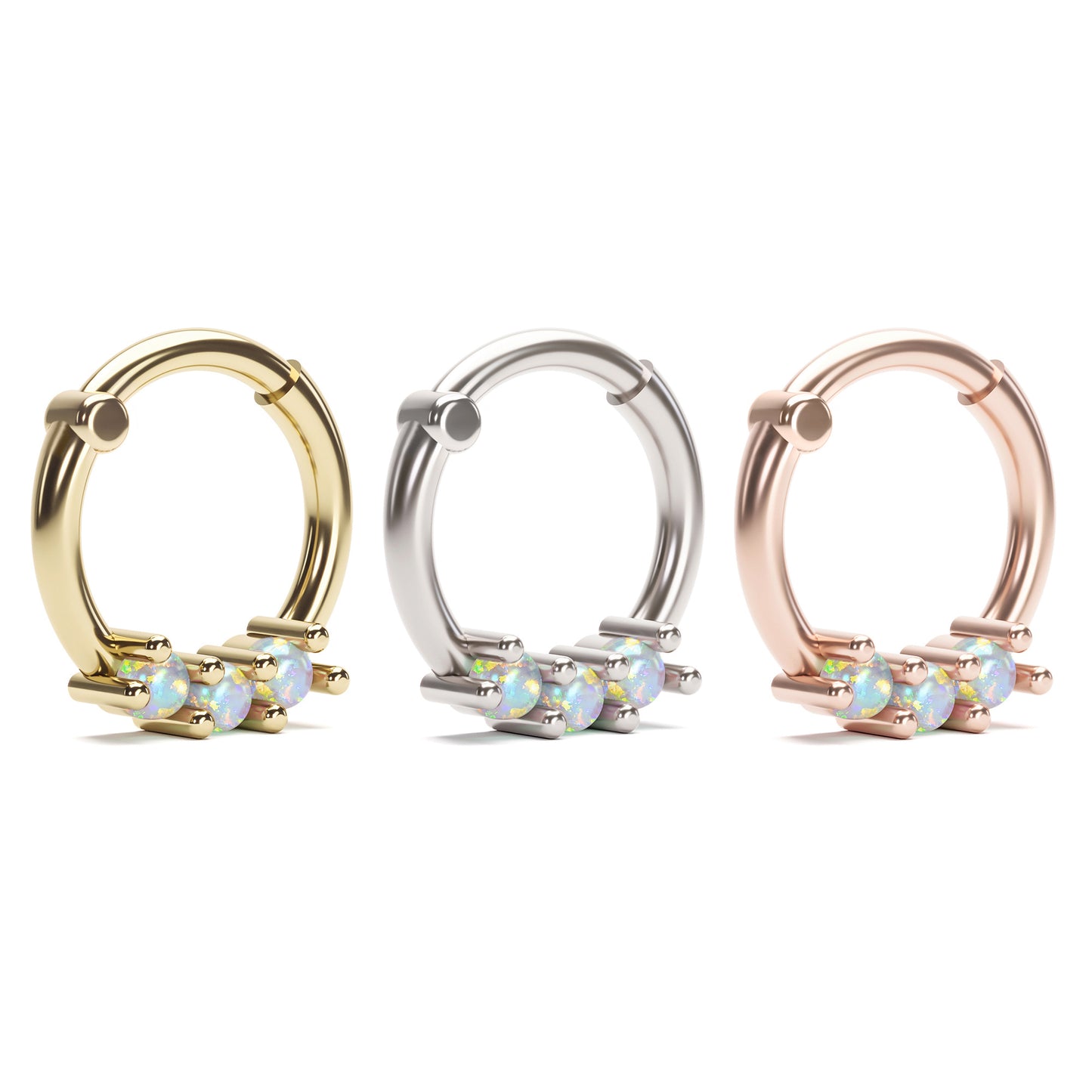 Solid Gold Opal Clicker Hoop