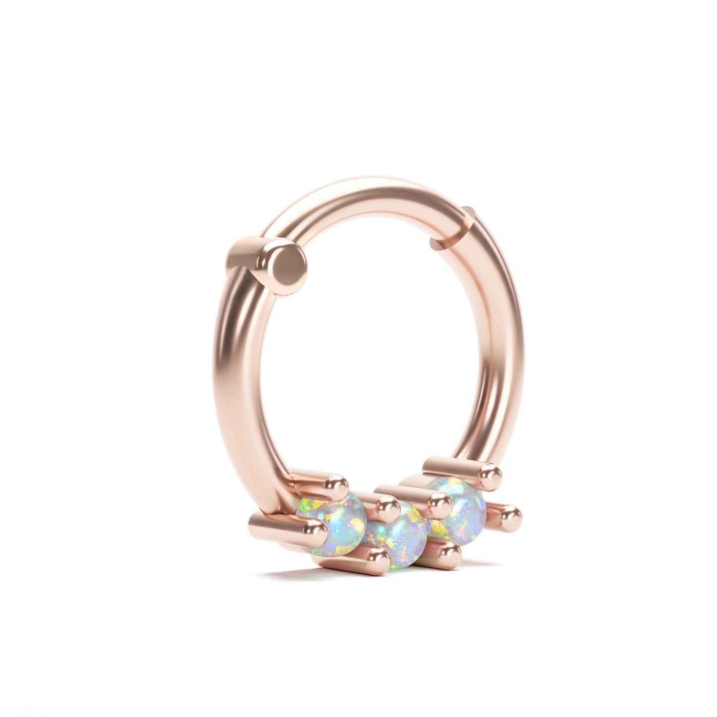 Solid Gold Opal Clicker Hoop