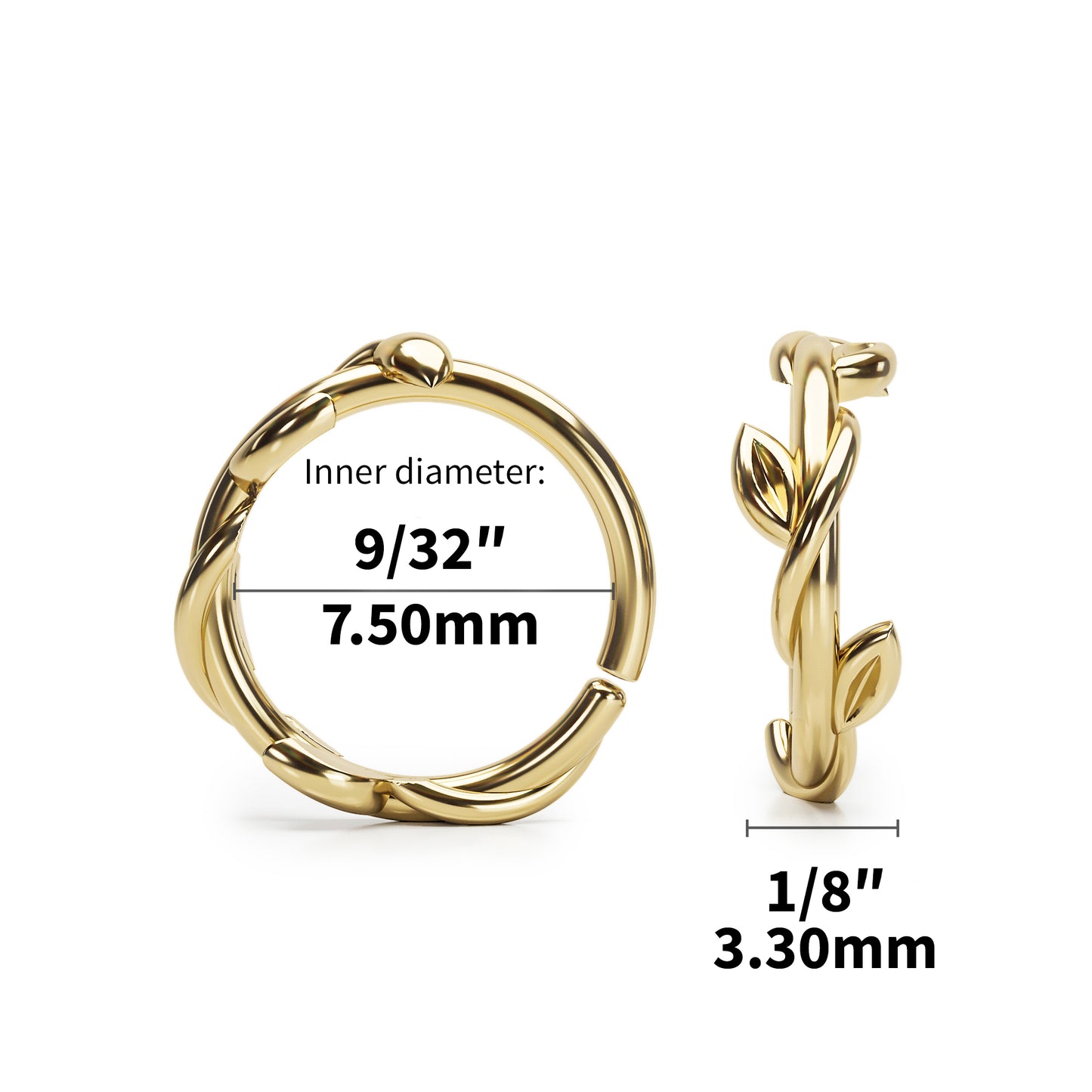 Solid Gold Grecian Leaf Seamless Hoop