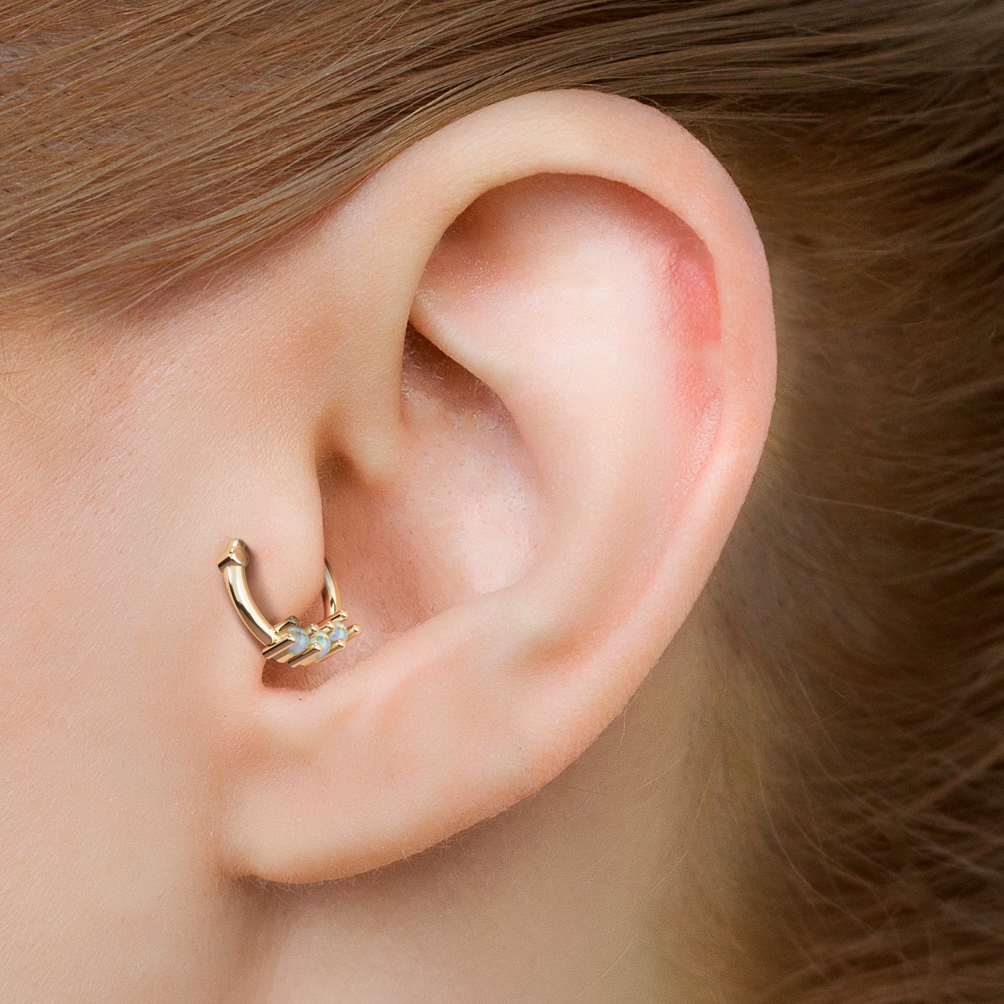 Solid Gold Opal Clicker Hoop