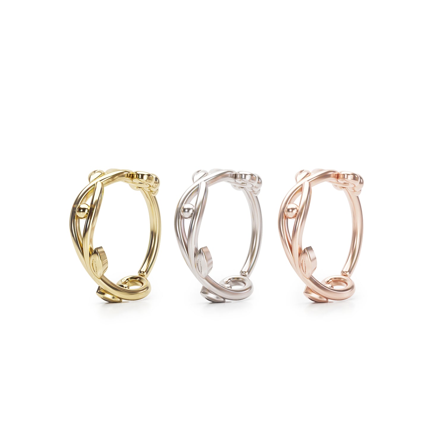 Solid Gold Unique Leaf Seamless Hoop