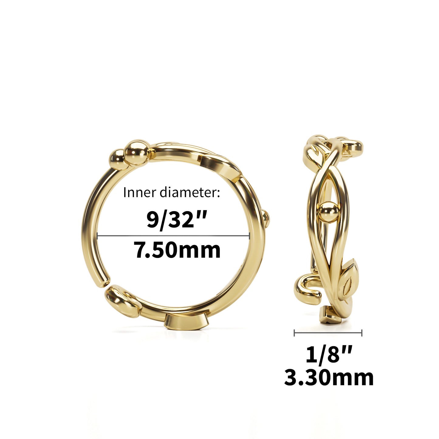 Solid Gold Unique Leaf Seamless Hoop