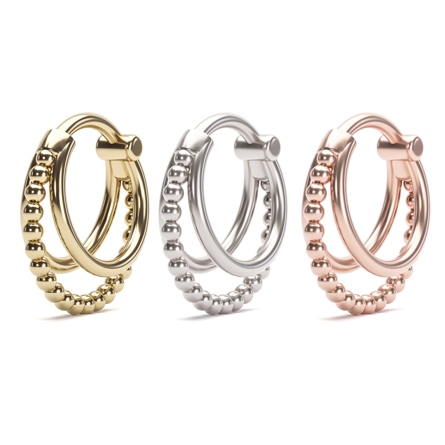 Solid Gold Trinity Bead Clicker Hoop