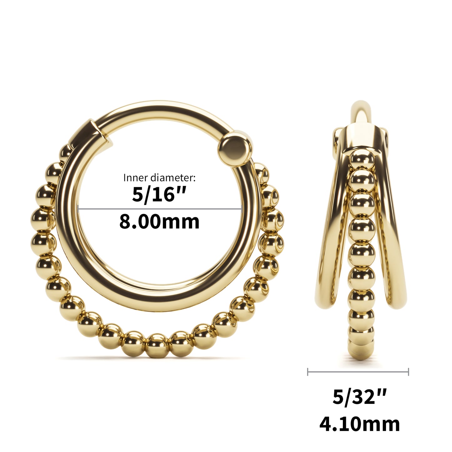 Solid Gold Trinity Bead Clicker Hoop
