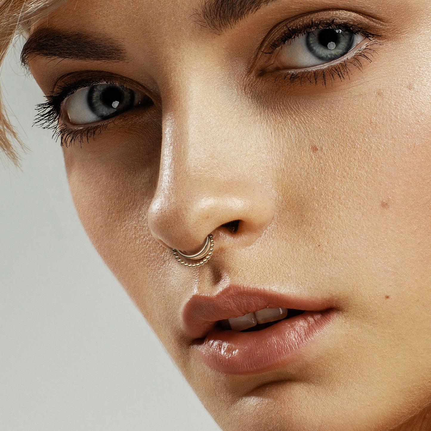 Solid Gold Trinity Bead Clicker Hoop