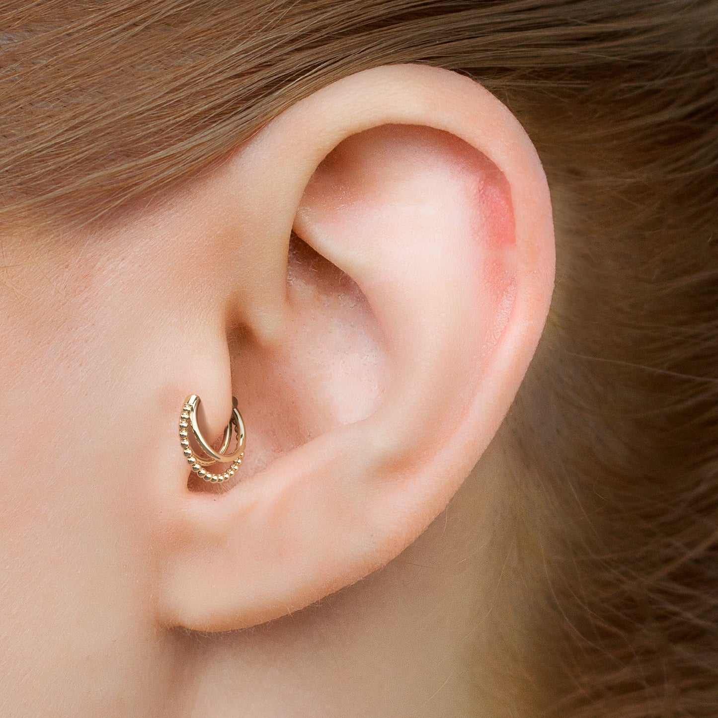Solid Gold Trinity Bead Clicker Hoop