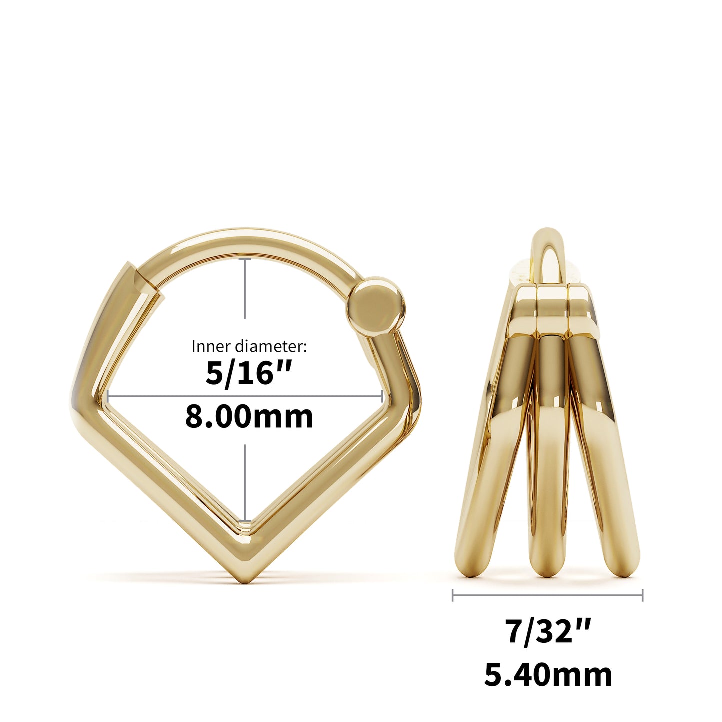 Solid Gold Stacked V Shape Clicker Hoop
