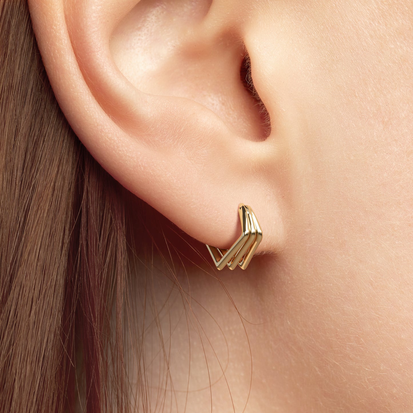 Solid Gold Stacked V Shape Clicker Hoop