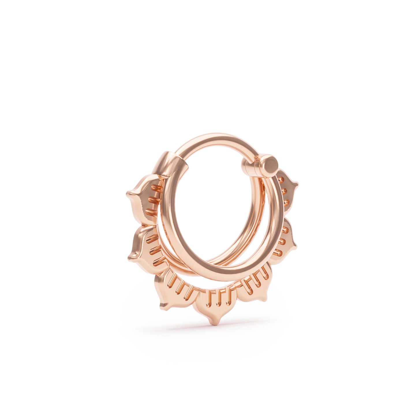 Solid Gold Stacked Lotus Clicker Hoop