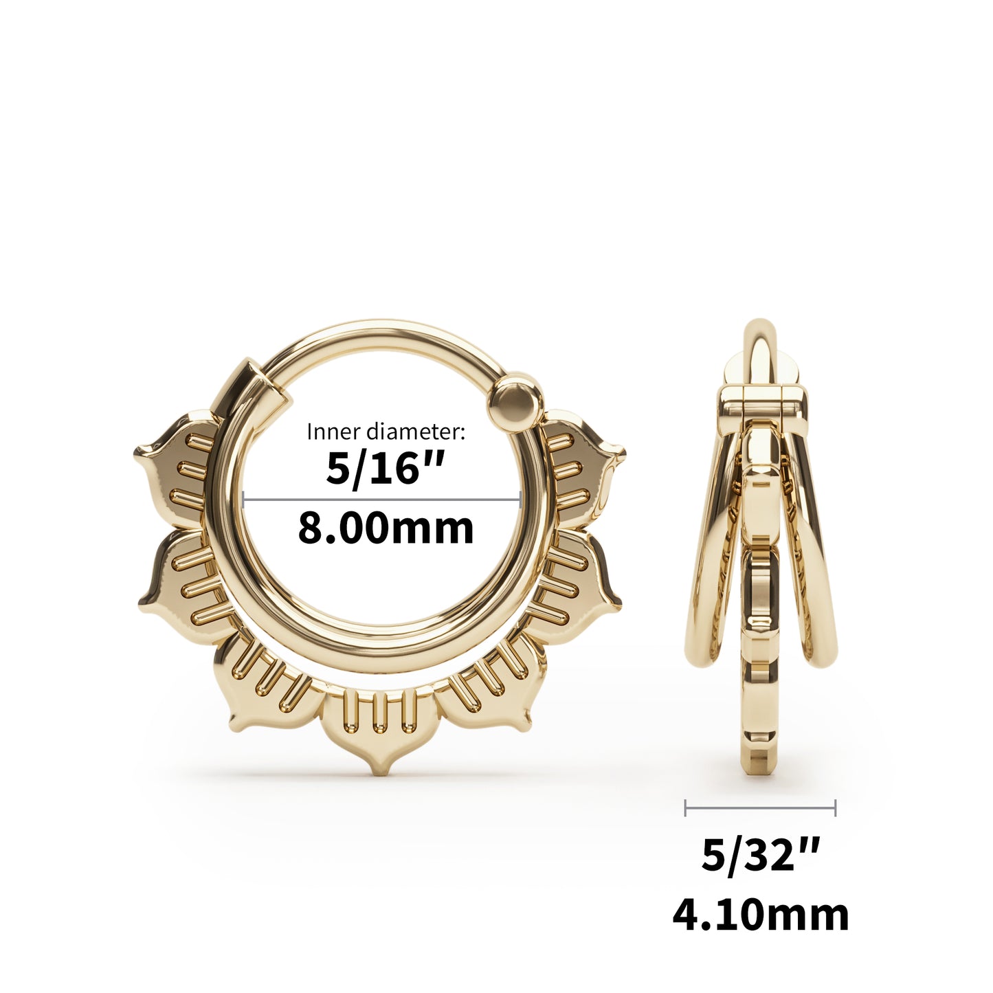 Solid Gold Stacked Lotus Clicker Hoop