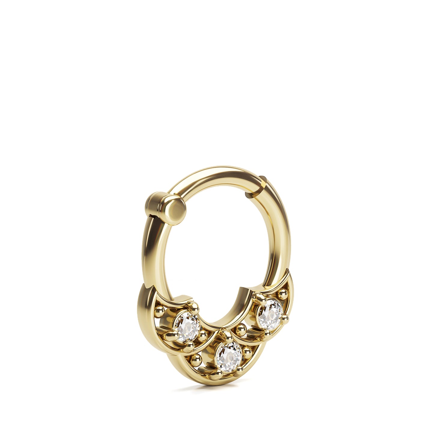 Solid Gold Diamond Shield Clicker Hoop